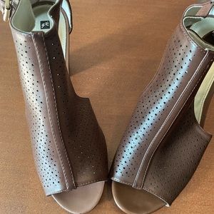 Brown Stack Heel Sandals